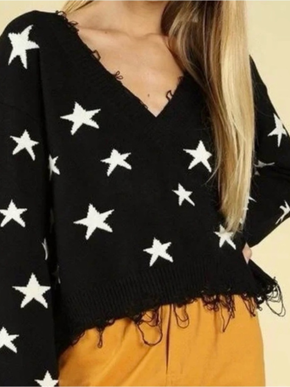 Wild Honey Black V-Neck Star Print Sweater
